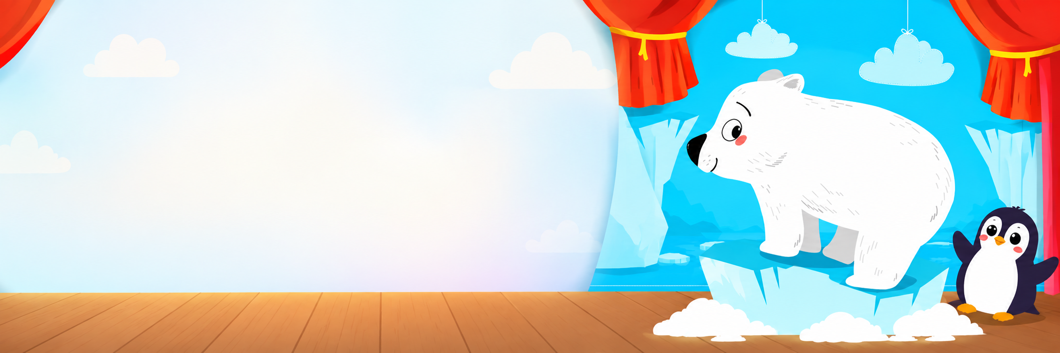 Animal Theatre stage with a polar bear and penguin