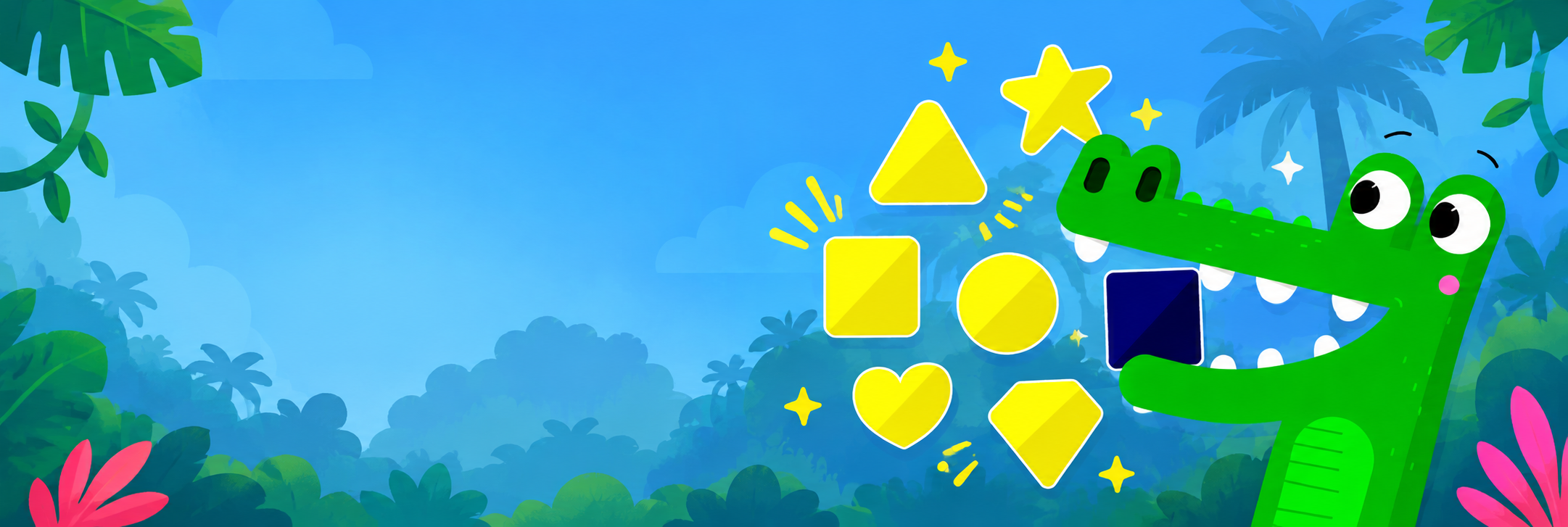 Playful jungle world with a crocodile and colorful shapes